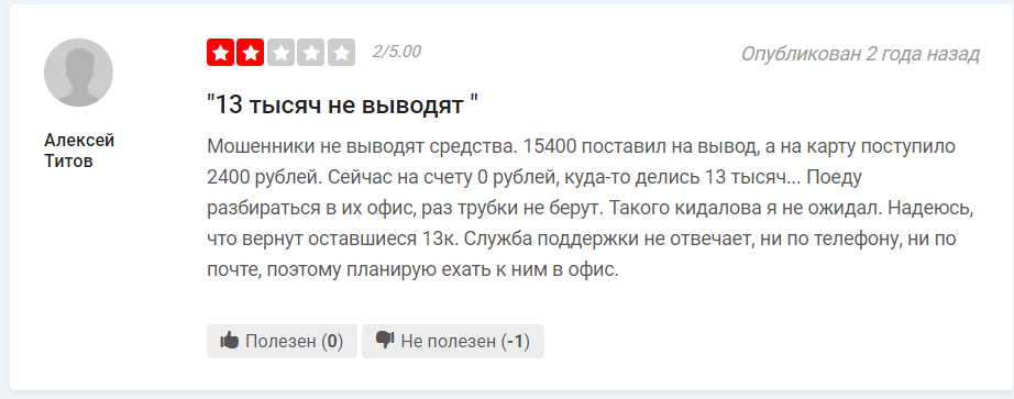 Фирма не производит вывод средств